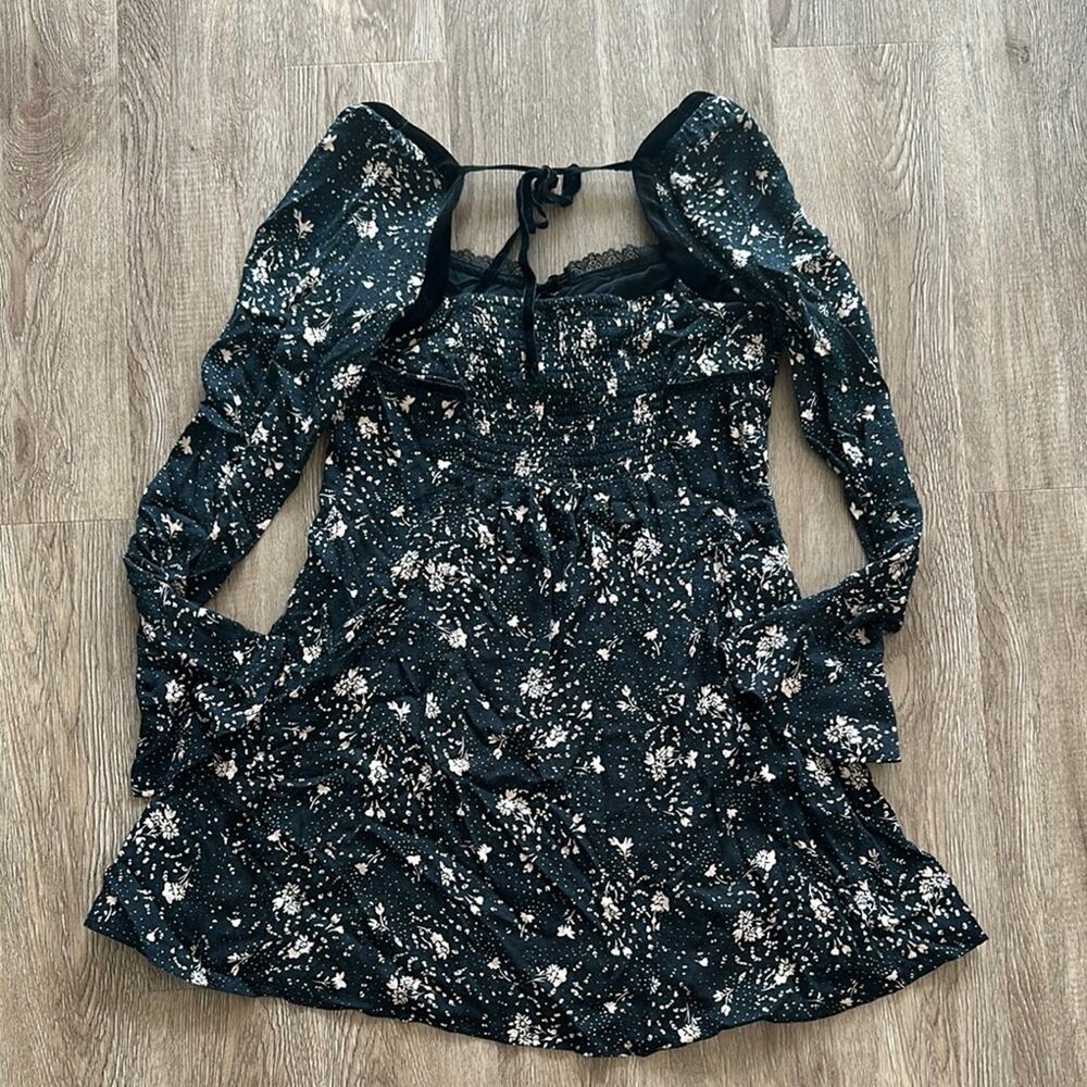 Free People Tess Mini Dress Black‎ & Tan Floral Size Medium - Picture 7 of 7